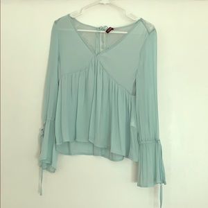Long sleeve turquoise sheer blouse